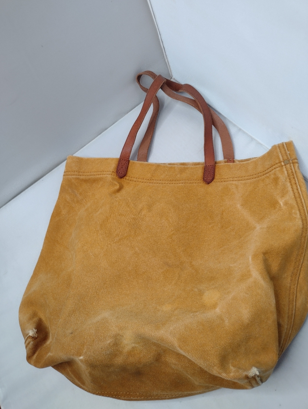 Madewell Transport Canvas Medium Tote Leather Straps Tan Brown Distressed A30